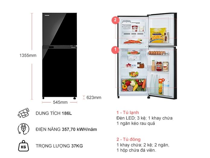 Tủ Lạnh Toshiba 186 lít GR-A25VU(UK)