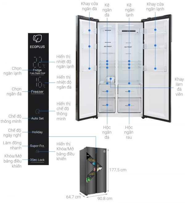 Tủ lạnh Aqua 541 lít AQR-S541XA(BL)