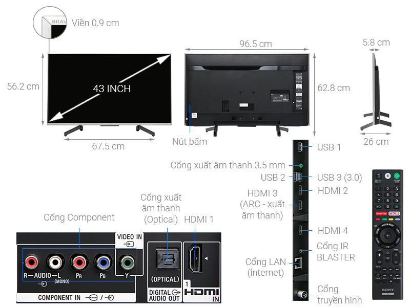 Android Tivi Sony 4K 43 inch KD-43X8500G/S