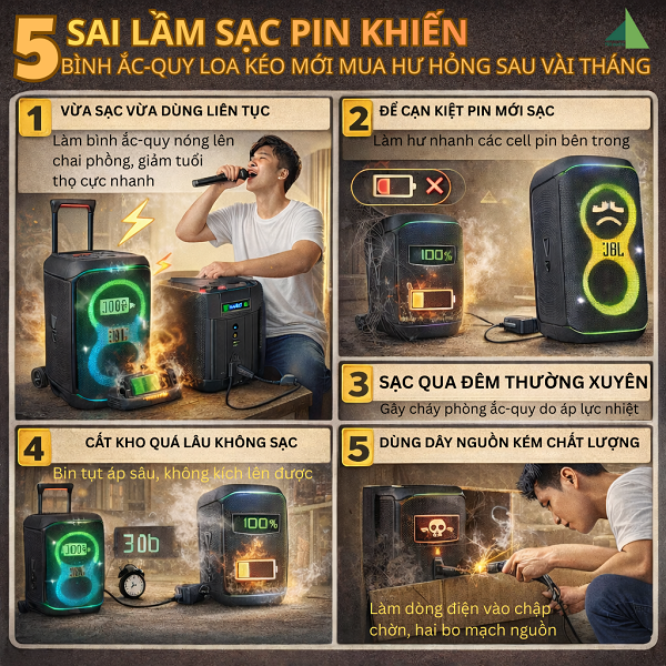 5 Sai Lầm Sạc Pin Khiến Bình Ắc-Quy Loa Kéo Mới Mua Hư Hỏng Sau Vài Tháng