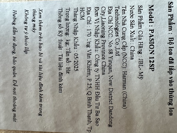 Mã Tem Loa Sub JBL Pasion 12 Chính Hãng