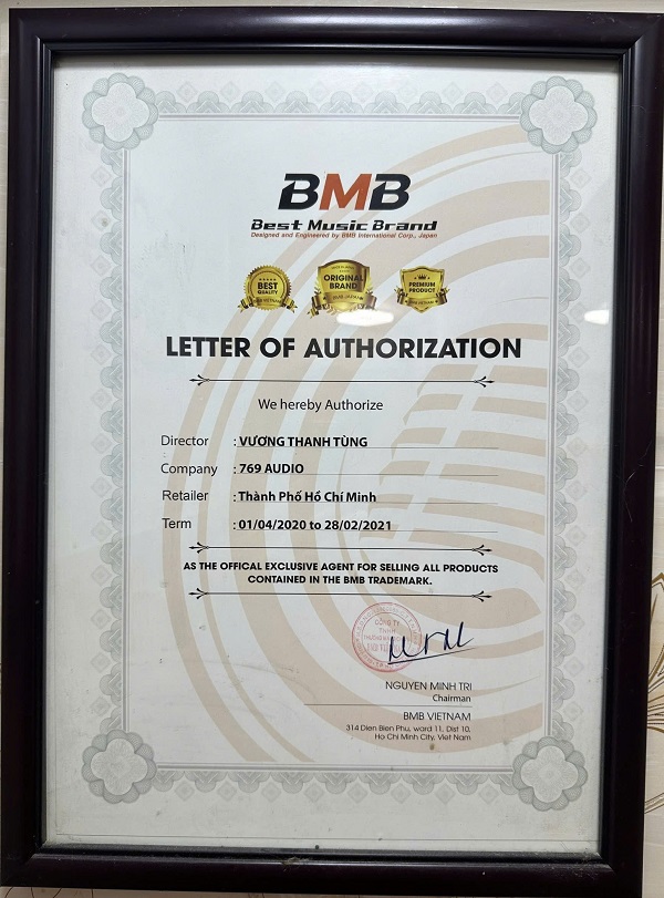 giấy chứng nhận 769 aduio đại lý chính thức tại Việt Nam